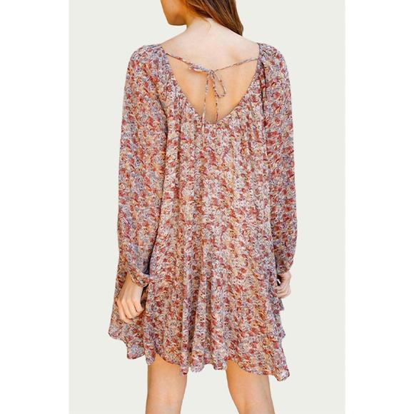 NEW STORIA floral-print georgette mini dress in taupe multi - Picture 2 of 2